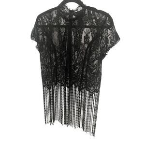 BEBE BLACK CROP TOP WITH FRINGE/ 100% Polyester Size M